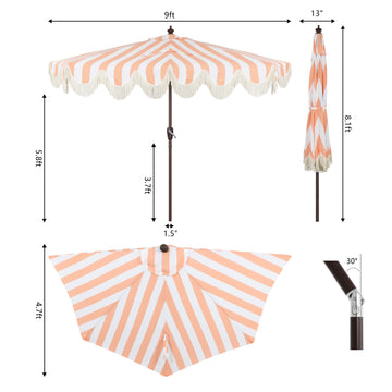 Beverly 9 ft. Designer Classic Scalloped Fringe Half Market Patio Umbrella